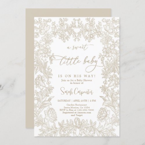 Toile Vintage frame Neutral Baby Shower Invitation