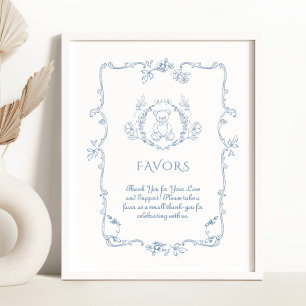Toile Vintage Teddy bear Favors baby shower Poster