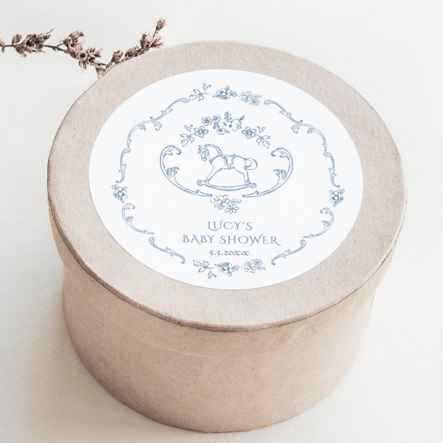 Toile vintage toy Chinoiserie frame baby shower Classic Round Sticker (Creator Uploaded)