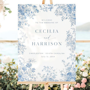 Toile Wedding Welcome Sign, Dusty Blue Welcome Tem Foam Board