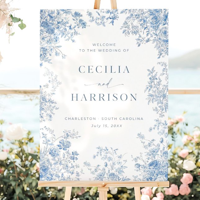 Toile Wedding Welcome Sign, Dusty Blue Welcome Tem Foam Board (Creator Uploaded)