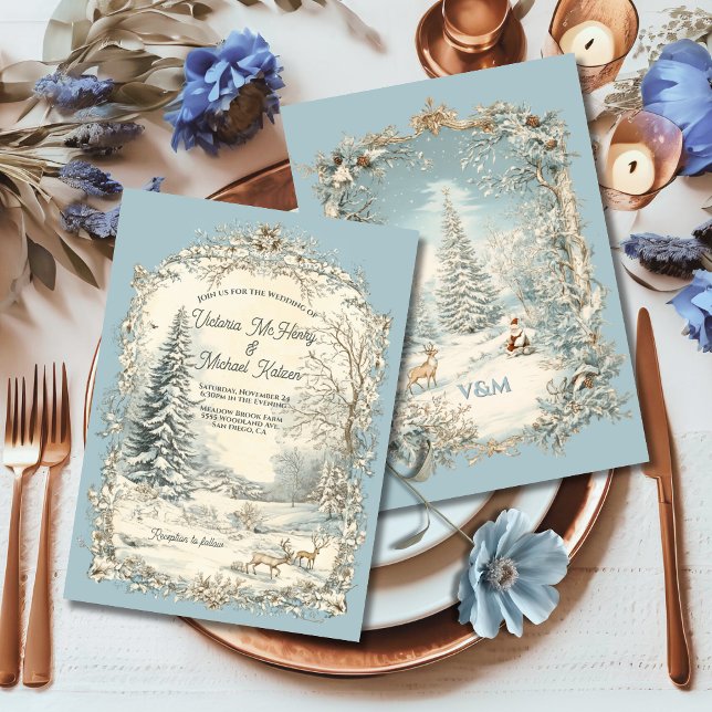Toile Woodland Winter Christmas Wedding Invitation (Creator Uploaded)