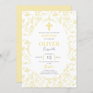 Toile yellow Baptism Invitation