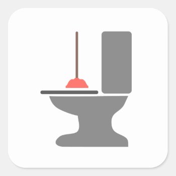 Toilet And Plunger Square Sticker by fotoshoppe at Zazzle