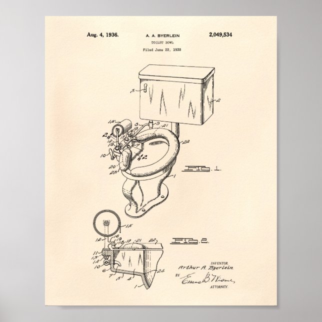 Toilet Bowl 1936 Patent Art Old Peper Poster (Front)
