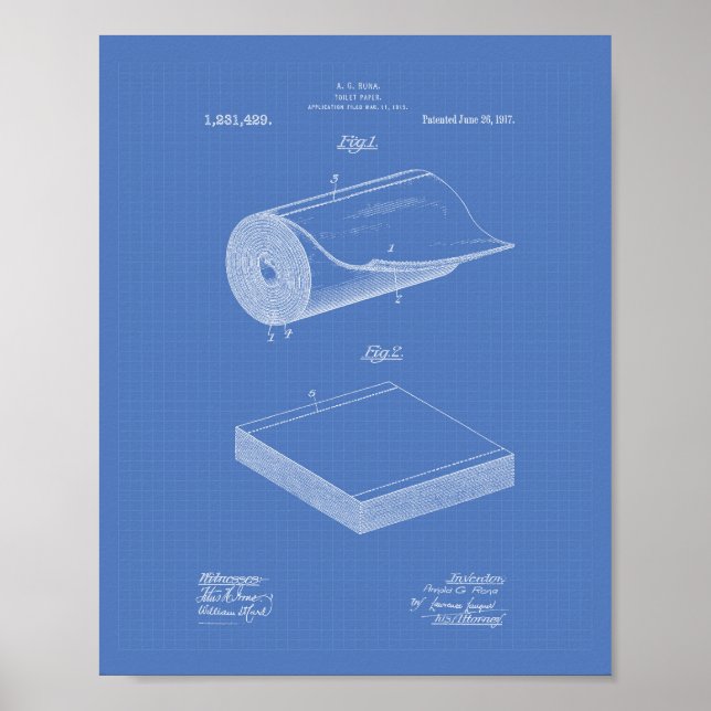 Toilet Paper 1917 Patent Art Blueprint Poster (Front)