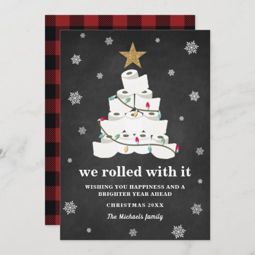 Toilet Paper Christmas Tree Buffalo Plaid Funny Holiday Card