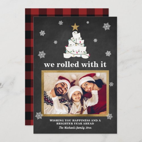 Toilet Paper Christmas Tree Funny Photo Plaid Snow Holiday Card
