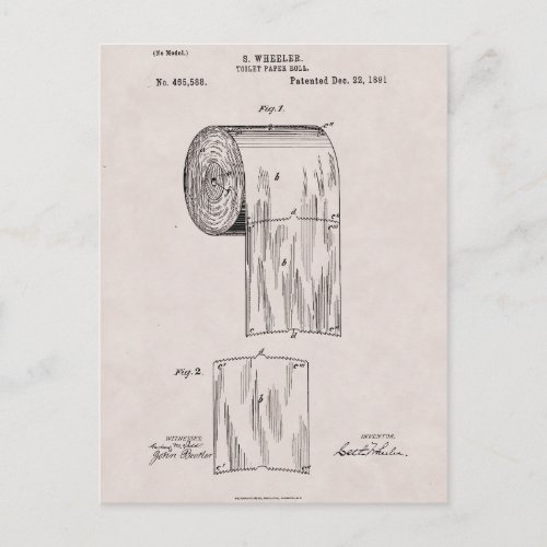 Toilet Paper Patent No 465588 by S Wheeler 1891 Postcard
