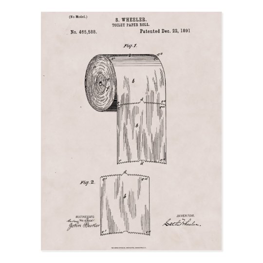 Toilet Paper Patent No. 465,588 by S. Wheeler 1891 Postcard
