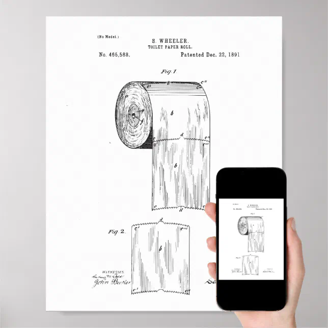 Toilet Paper Patent Poster, Bathroom Print Decor Zazzle
