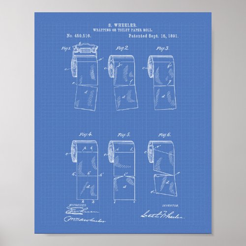 Toilet Paper Roll 1891 Patent Art Blueprint Poster