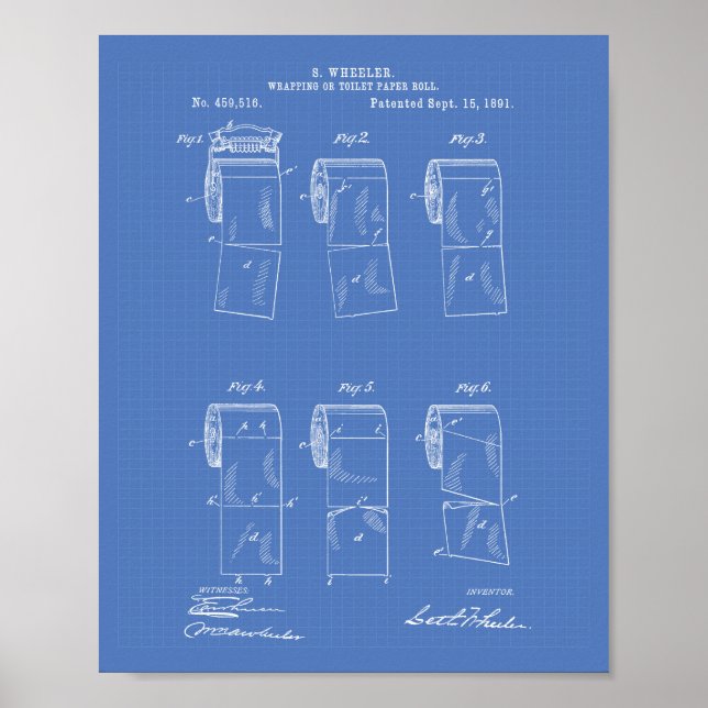 Toilet Paper Roll 1891 Patent Art Blueprint Poster (Front)