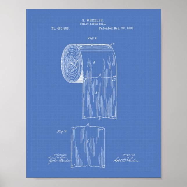 Toilet Paper Roll 1891 Patent Art - Blueprint Poster (Front)