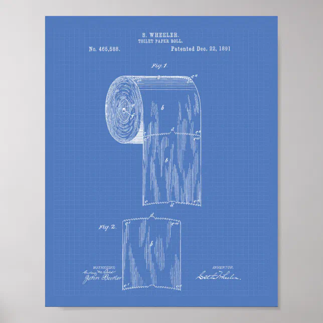 Toilet Paper Roll 1891 Patent Art - Blueprint Poster | Zazzle