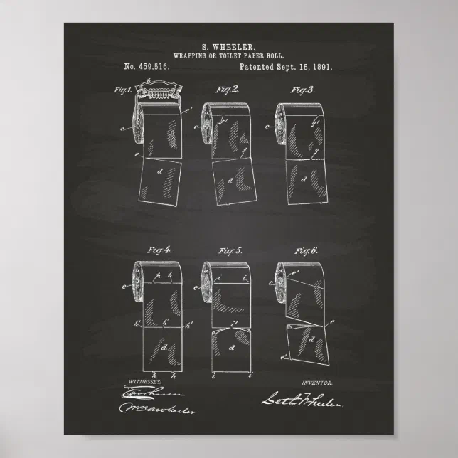 Toilet Paper Roll 1891 Patent Art Chalkboard Poster | Zazzle