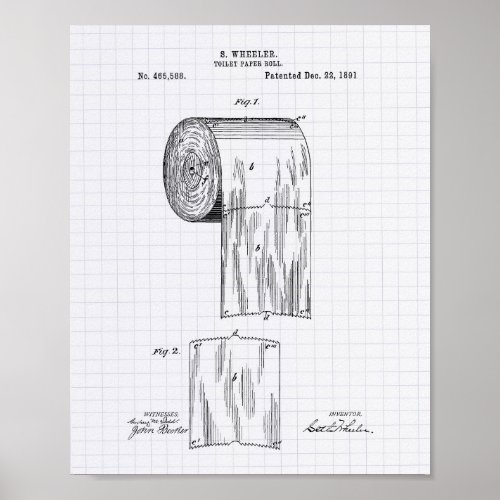Toilet Paper Roll 1891 Patent Art _ Lined Peper Poster