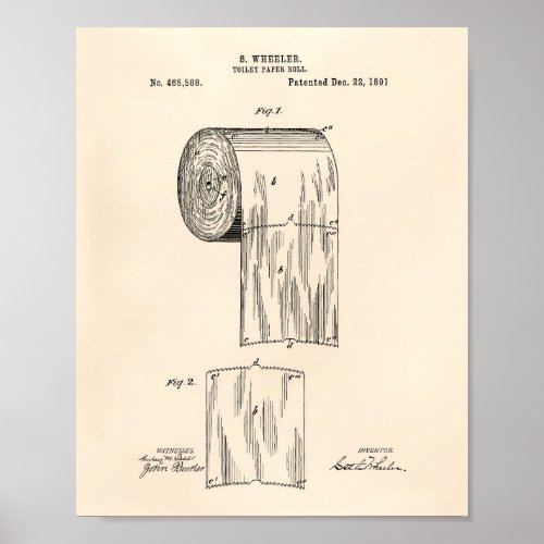 Toilet Paper Roll 1891 Patent Art _ Old Peper Poster