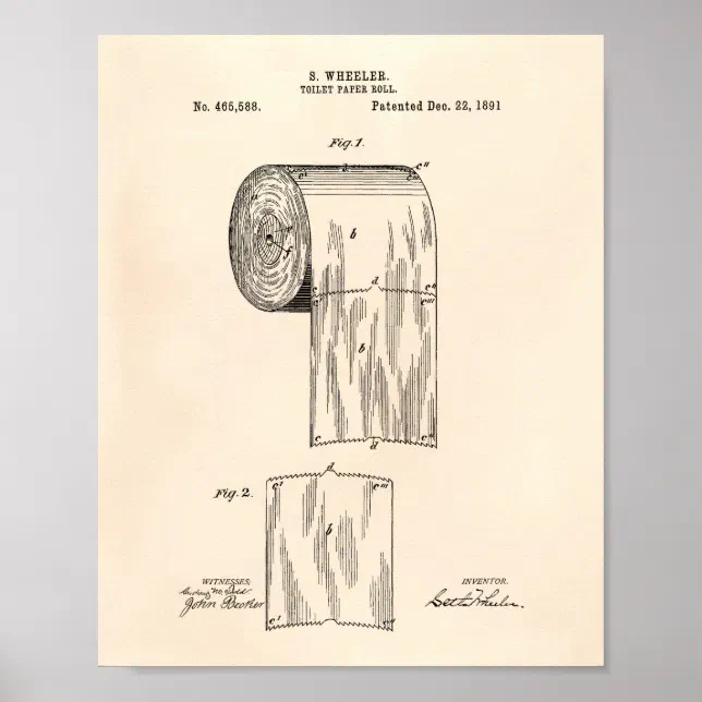 Toilet Paper Roll 1891 Patent Art - Old Peper Poster | Zazzle