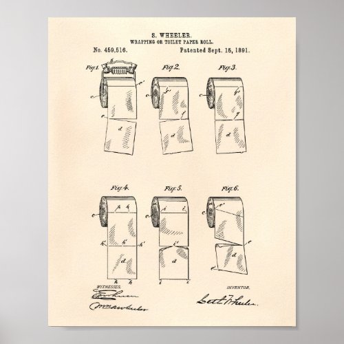 Toilet Paper Roll 1891 Patent Art Old Peper Poster