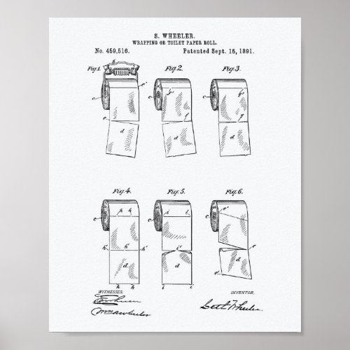Toilet Paper Roll 1891 Patent Art White Paper Poster