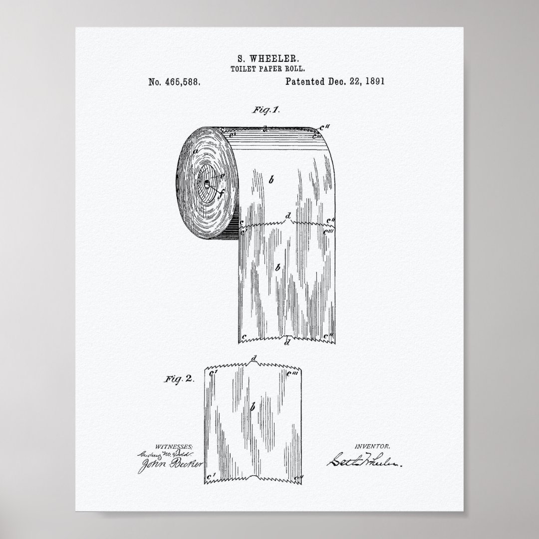 Toilet Paper Roll 1891 Patent Art White Paper Poster Zazzle