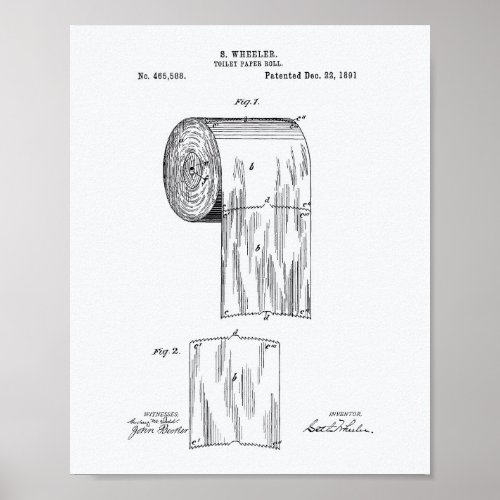 Toilet Paper Roll 1891 Patent Art _ White Paper Poster