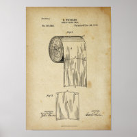 Toilet Paper Roll Official Patent Blueprint Thick Paper Sign Print