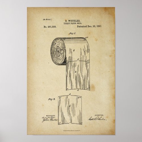 Toilet Paper Roll Patent Print Parchment Poster