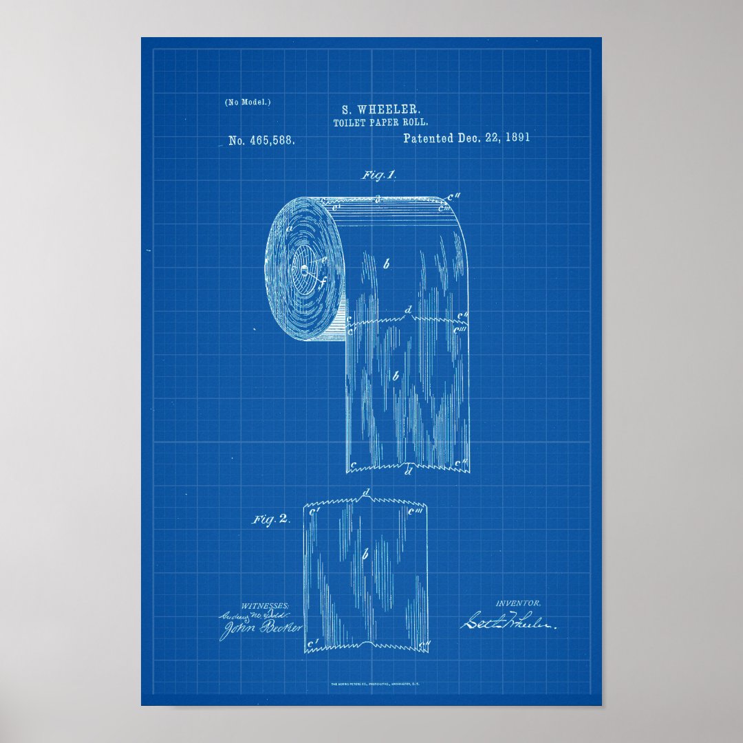 Toilet Paper Roll Patent Print Poster Blueprint Zazzle