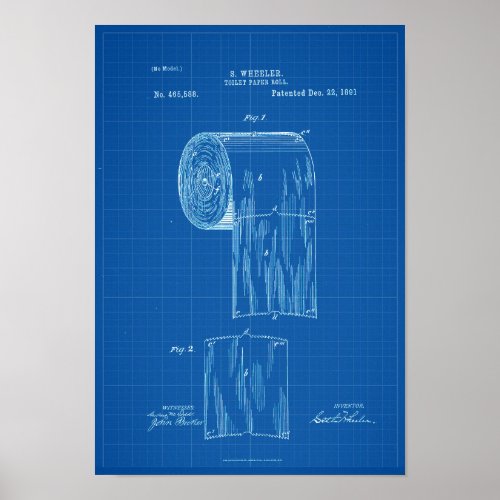 Toilet Paper Roll Patent Print Poster Blueprint