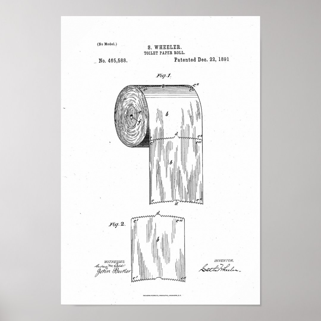 Toilet Paper Roll Patent Print White Poster Zazzle