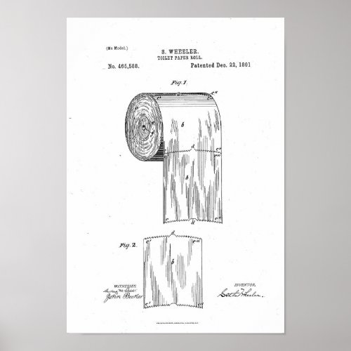 Toilet Paper Roll Patent Print White Poster