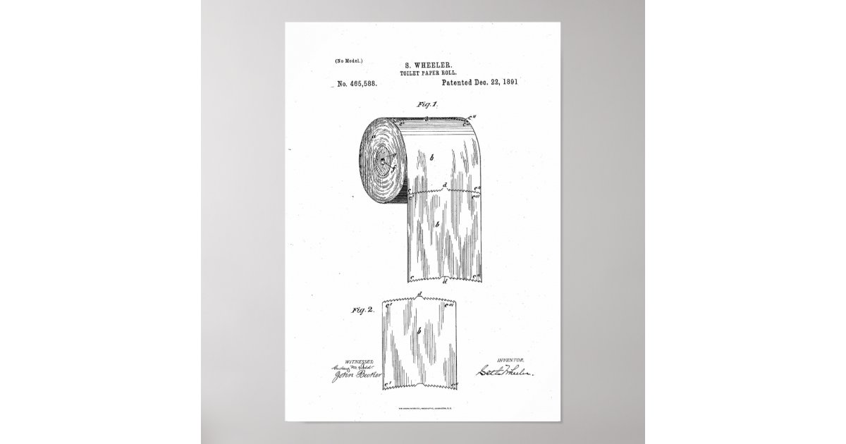Toilet Paper Roll Patent Print White Poster | Zazzle