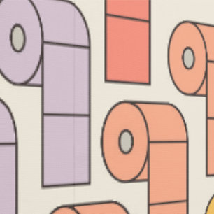 Toilet paper rolls in kitschy 1950s rainbow colors wallpaper