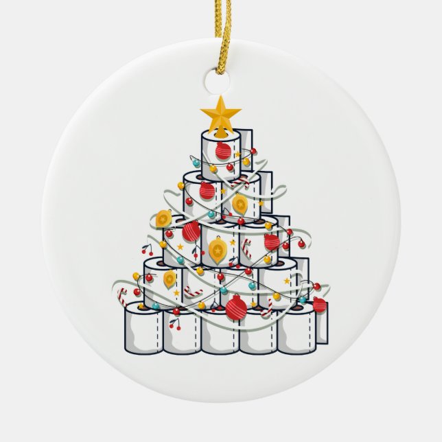 toilet paper tree 2020, funny Christmas Ceramic Ornament (Front)