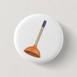 Toilet plunger with wooden handle button