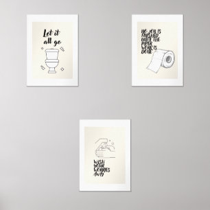 Toilet Rules Minimalist Black and White Wall Art Sets