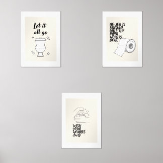 Toilet Rules Minimalist Black and White Wall Art Sets