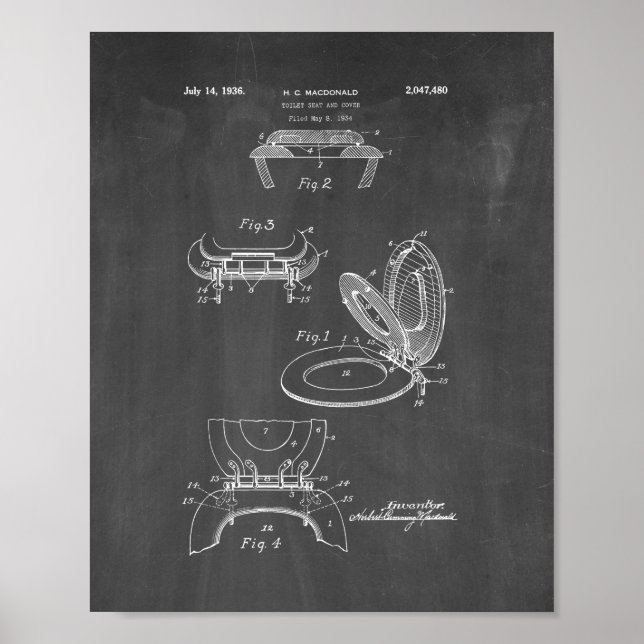 Toilet Seat And Cover Patent - Chalkboard Poster (Front)