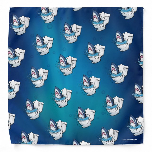 Toilet Shark Funny Blue Bandana (Front)