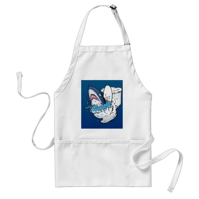 Toilet Shark Funny Blue Cartoon Adult Apron (Front)