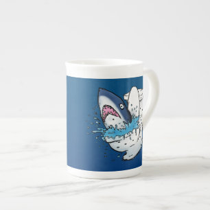 Toilet Shark Funny Blue Cartoon Bone China Mug
