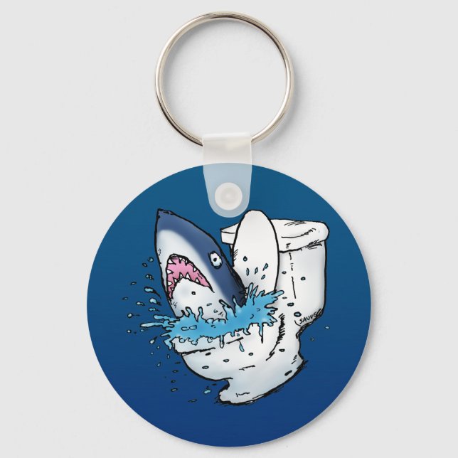 Toilet Shark Funny Blue Cartoon Keychain (Front)