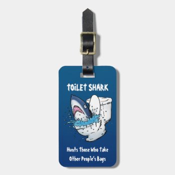 Toilet Shark Funny Blue Cartoon Luggage Tag by BastardCard at Zazzle