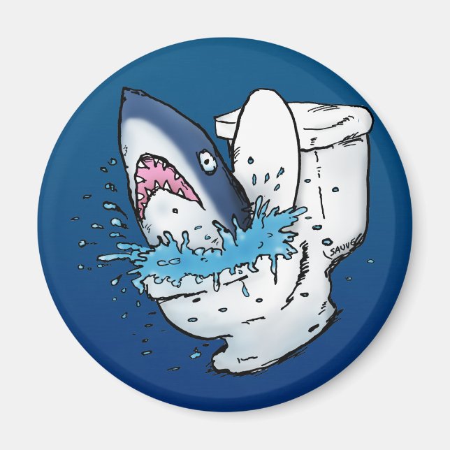 Toilet Shark Funny Blue Cartoon Magnet (Front)