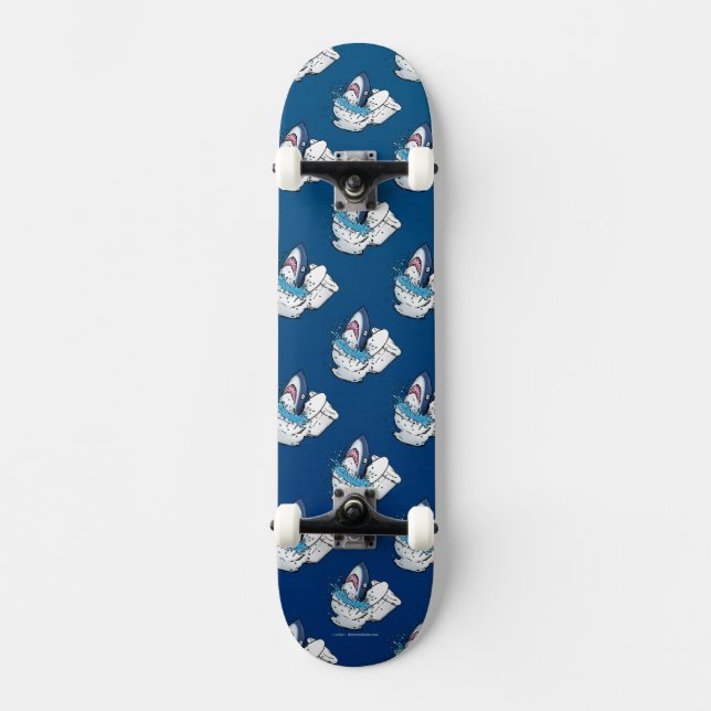 Toilet Shark Funny Blue Skateboard Deck (Front)
