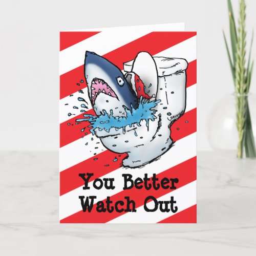 Toilet Shark Santa Funny Striped Holiday Card