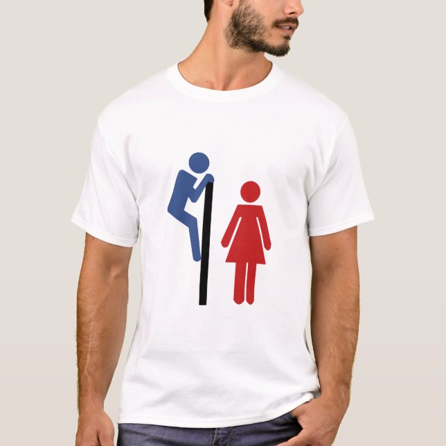Toilet Sign Voyeur Looking Over Stall T-Shirt (Front)