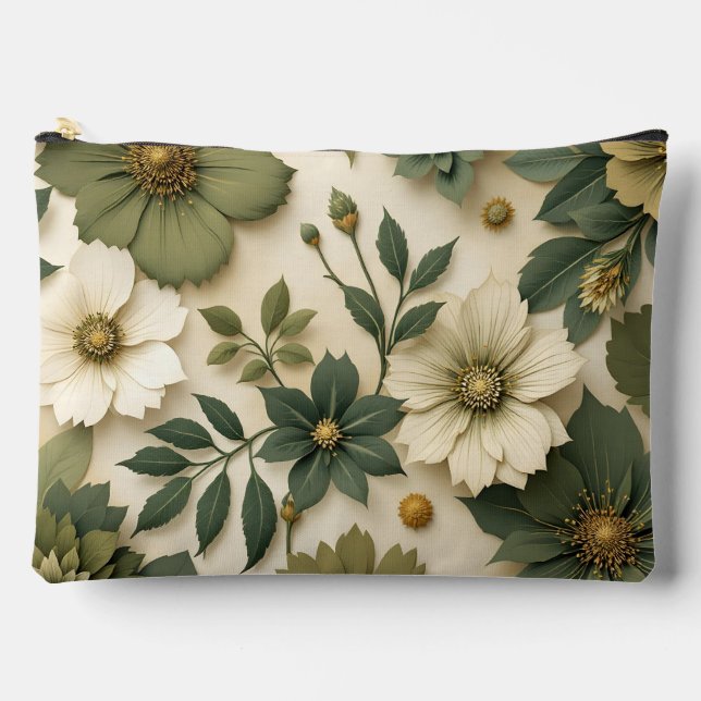 Toiletry bag green flowers pattern  (Front)
